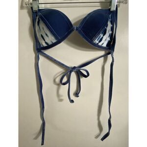 Victoria Secret Velour Navy White Tie Die Padded Bikini Top Women's​